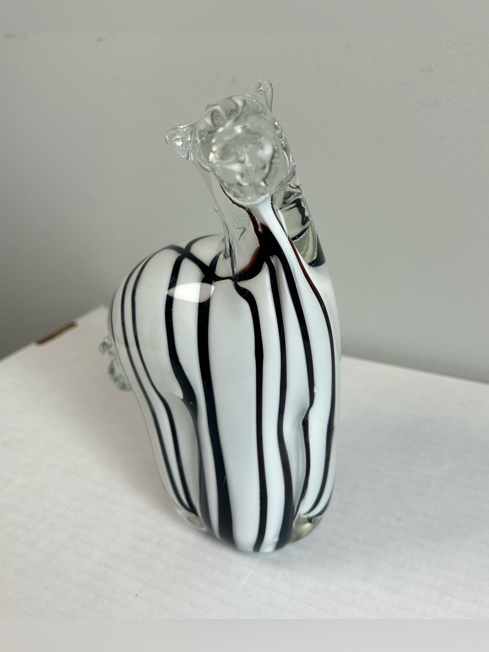 Vintage Hand Blown Murano-Style Art Glass Zebra Sculpture Figurine Stripes